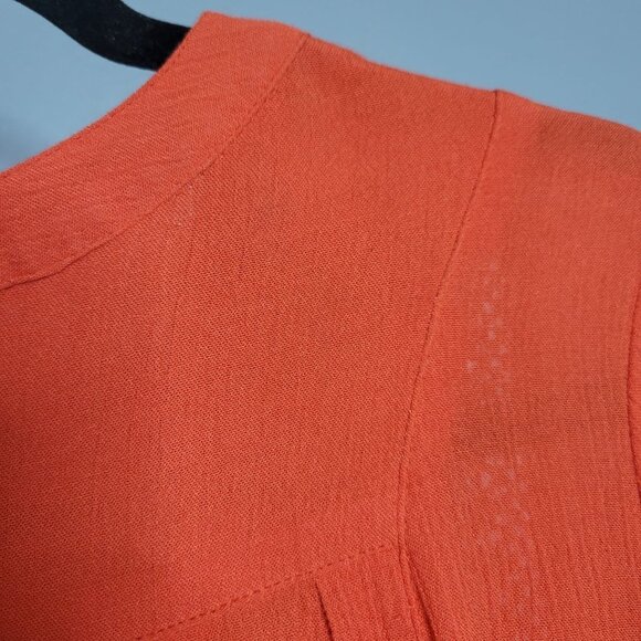 Moon Orchid Crochet Top Blouse 3/4 Flare Sleeve Pleated V-Neck Orange Size Small - Picture 3 of 10